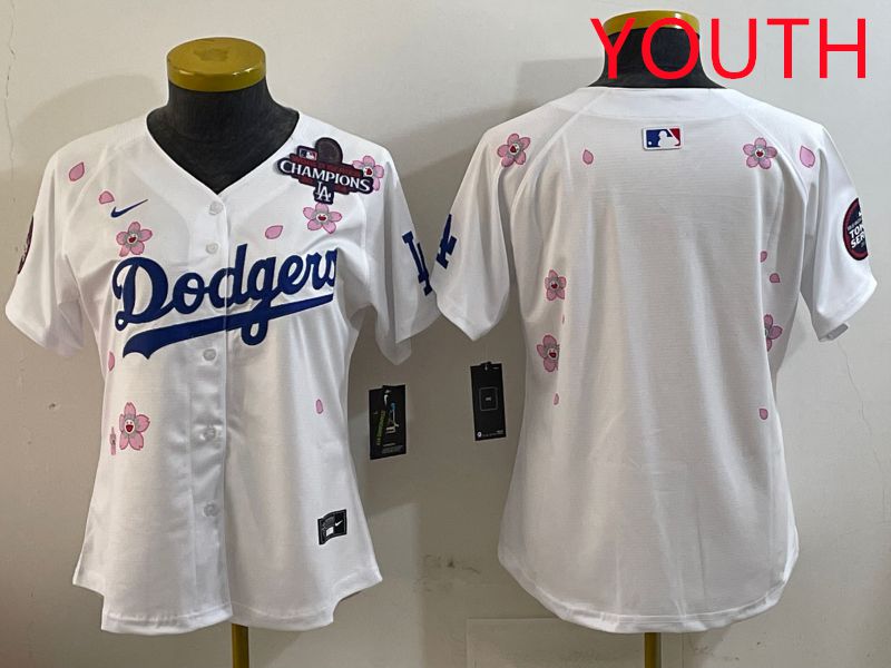 Youth Los Angeles Dodgers Blank White Sakura Edition 2025 Nike MLB Jersey style 2